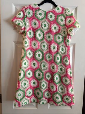 Lilly Pulitzer LEYLA SHIFT DRESS Pink, Green & White Hexagon Floral Dress